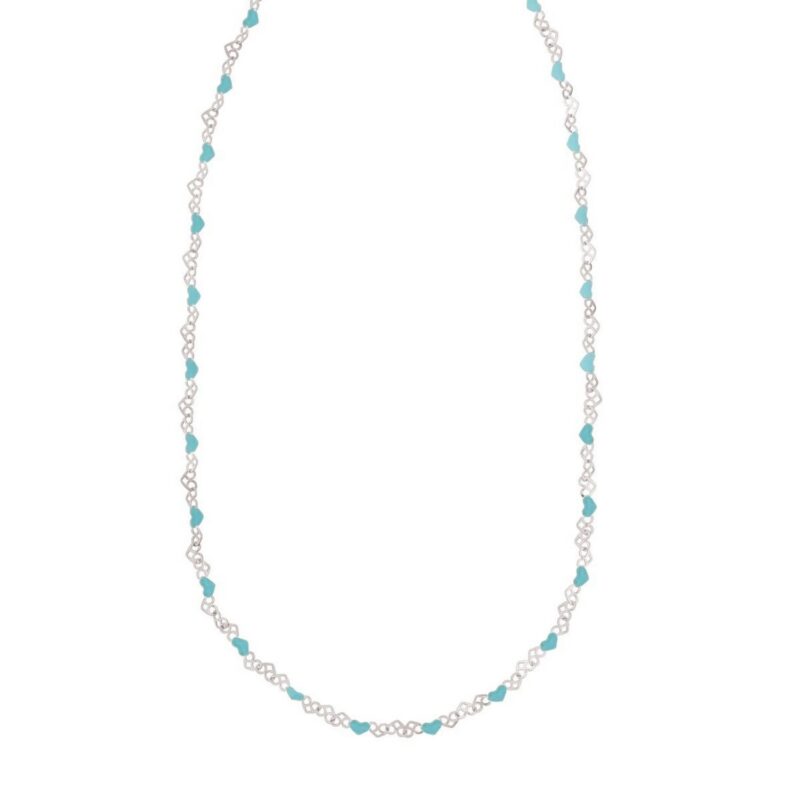 925 Sterling Silver Blue Enamel Hearts Necklace