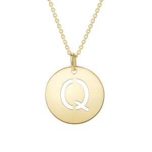 14K Yellow Gold Disc Initial Q Pendant Necklace