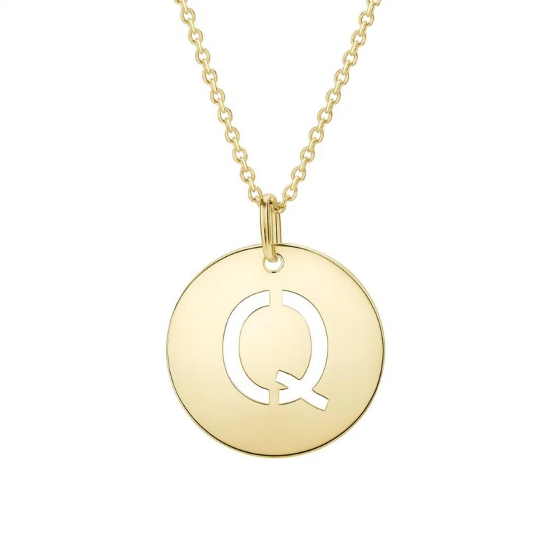 14K Yellow Gold Disc Initial Q Pendant Necklace