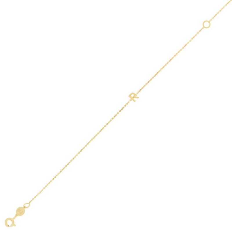 Real 14K Yellow Gold Mini Initial R Bracelet