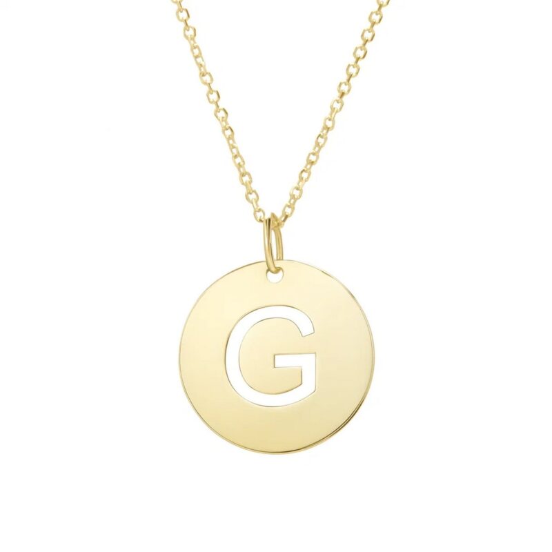 14K Yellow Gold Disc Initial G Pendant Necklace