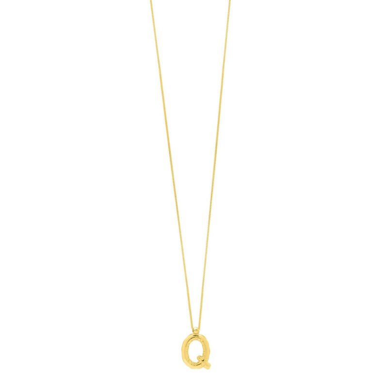 14K Yellow Gold Bubble Initial Q Pendant Necklace