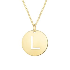 Real 14K Yellow Gold Disc Initial L Pendant Necklace