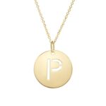 14K Yellow Gold Disc Initial P Pendant Necklace