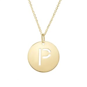 14K Yellow Gold Disc Initial P Pendant Necklace