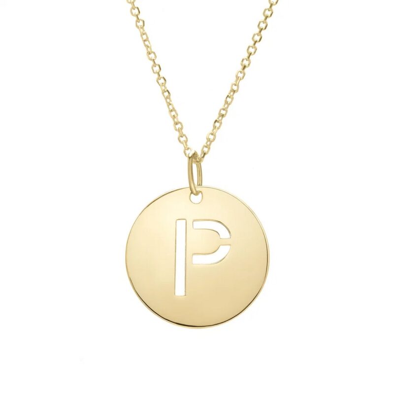 14K Yellow Gold Disc Initial P Pendant Necklace