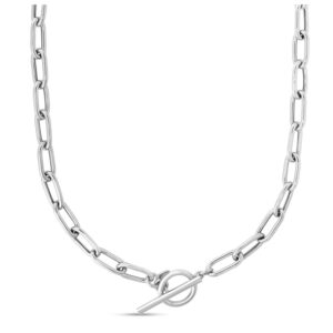 925 Sterling Silver Paperclip Toggle Necklace 18 Inch