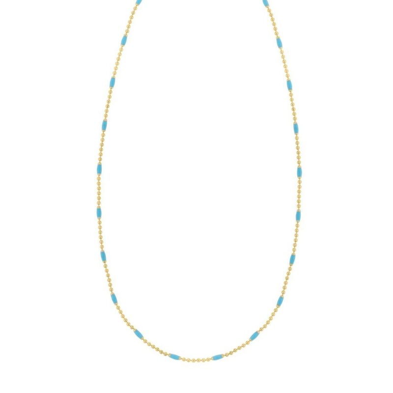 Sterling Silver 14K Gold-Plated Blue Enamel Beaded Necklace