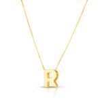 Real 14K Yellow Gold Block Letter Initial R Necklace