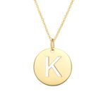 Real 14K Yellow Gold Disc Initial K Pendant Necklace