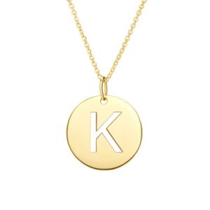 Real 14K Yellow Gold Disc Initial K Pendant Necklace