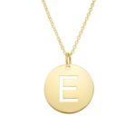 Real 14K Yellow Gold Disc Initial E Pendant Necklace