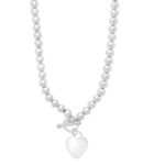 Sterling Silver Beaded Heart Toggle Necklace