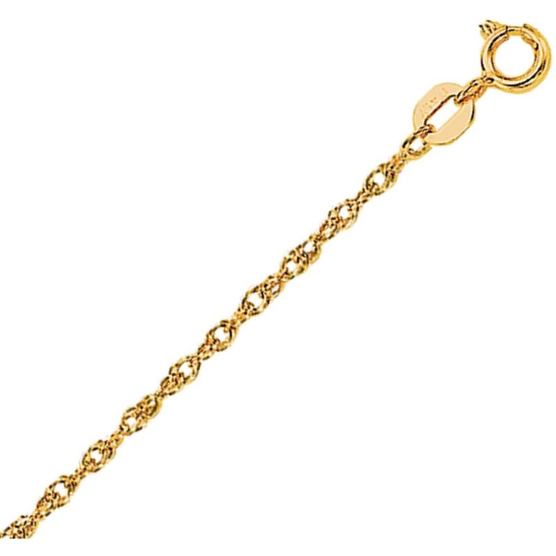 Real 14K Yellow Gold 1.1 mm Rope Chain Necklace