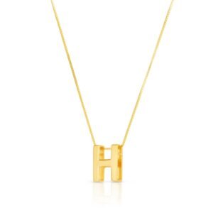 14K Gold Block Letter Initial H Necklace