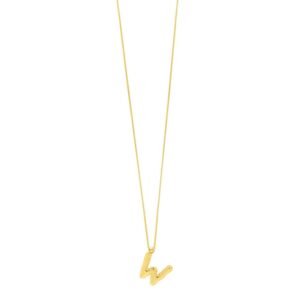 14K Yellow Gold Bubble Initial W Pendant Necklace