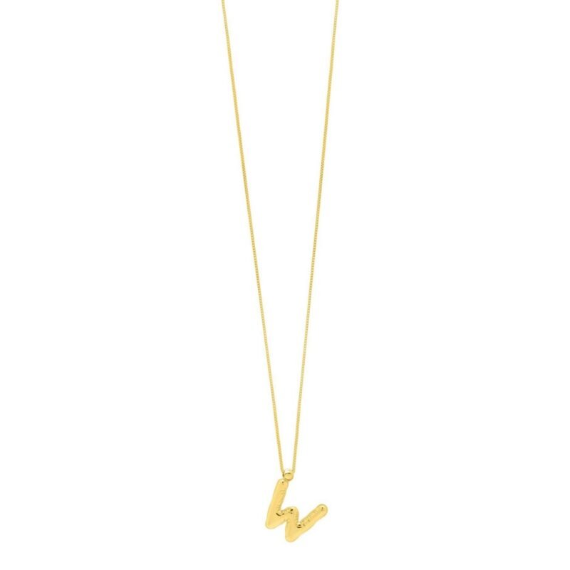 14K Yellow Gold Bubble Initial W Pendant Necklace