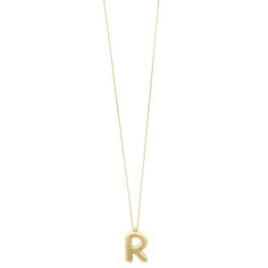14K Yellow Gold Bubble Initial R Pendant Necklace