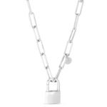 Sterling Silver Lock Paperclip Link Necklace 22 Inch