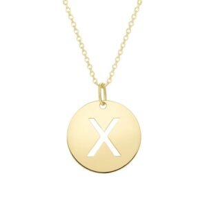 Real 14K Yellow Gold Initial X Disc Necklace