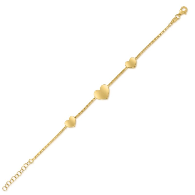 Sterling Silver 14K Yellow Gold Plated Hearts Station Bracelet