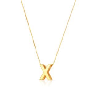 14K Yellow Gold Block Letter Initial X Necklace