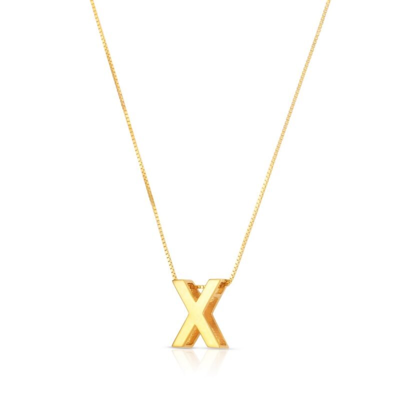 14K Yellow Gold Block Letter Initial X Necklace