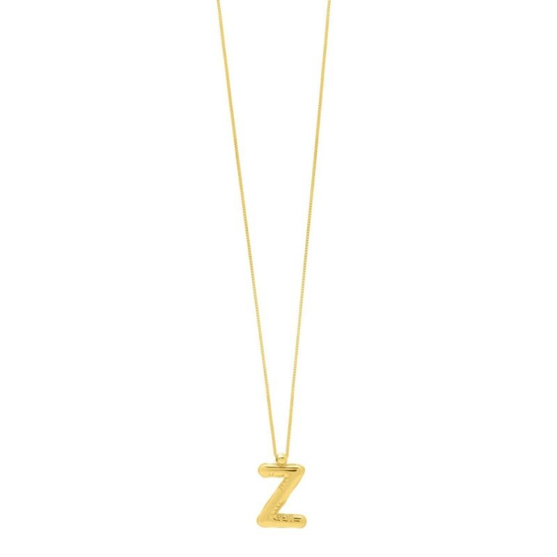 14K Yellow Gold Bubble Initial Z Pendant Necklace