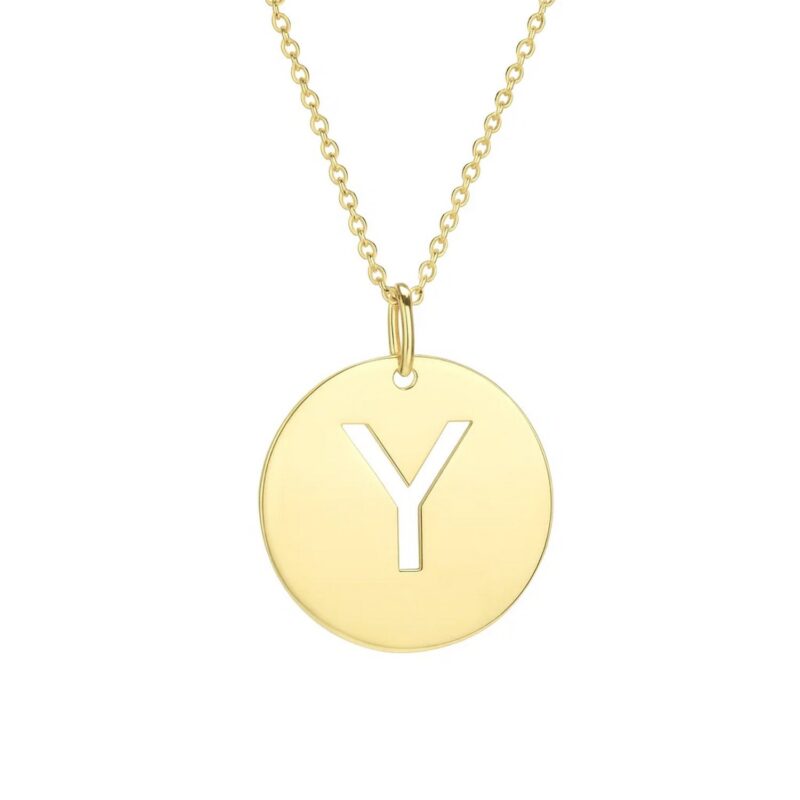 14K Yellow Gold Initial Y Disc Necklace
