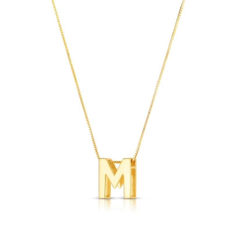 14K Yellow Gold Block Initial M Necklace