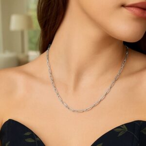 925 Sterling Silver Alternating Paperclip Chain Necklace 3.15 mm