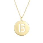 14K Yellow Gold Disc Initial B Pendant Necklace