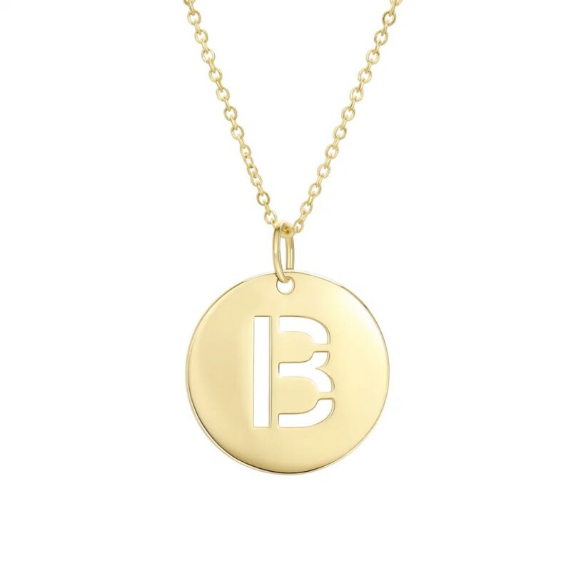 14K Yellow Gold Disc Initial B Pendant Necklace
