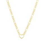 Real 10K Yellow Gold Figaro Chain Heart Necklace