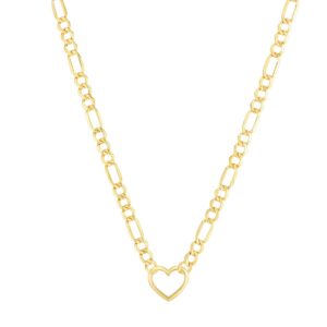 Real 10K Yellow Gold Figaro Chain Heart Necklace