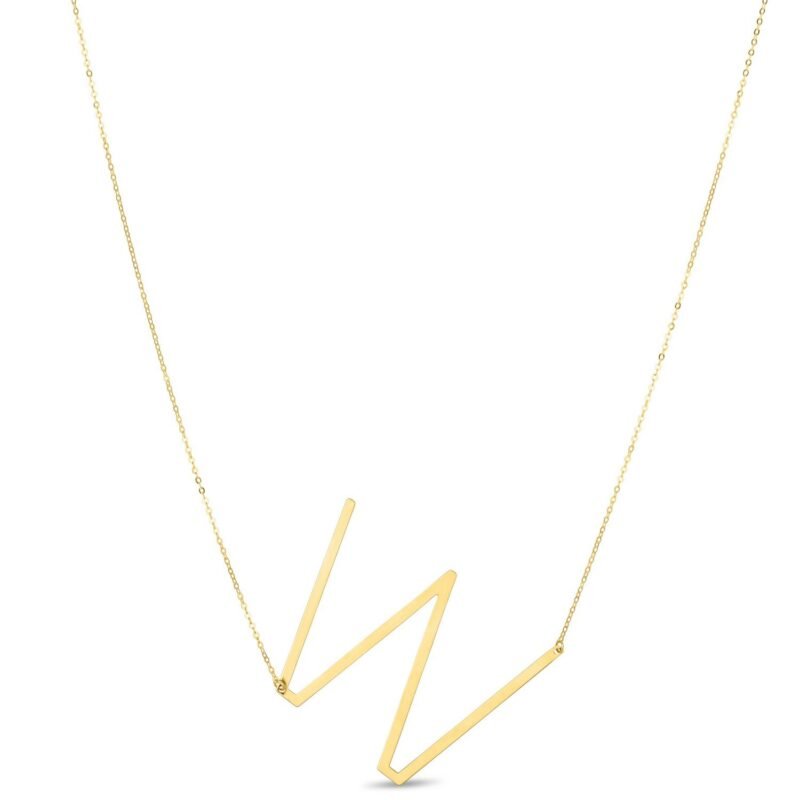 14K Yellow Gold Large Initial W Necklace
