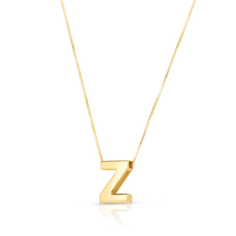 14K Yellow Gold Block Letter Initial Z Necklace
