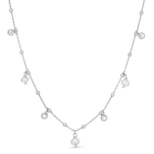 925 Sterling Silver Pearl Station Charm Necklace
