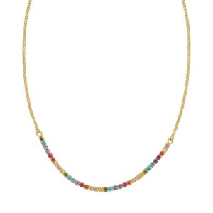 925 Sterling Silver 14K Gold-Plated Rainbow CZ Necklace