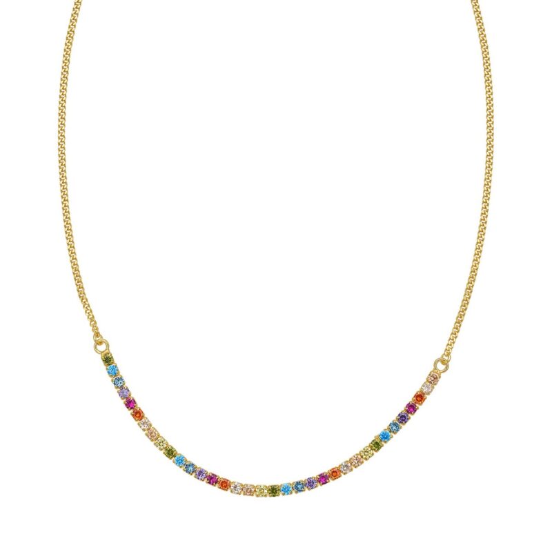 925 Sterling Silver 14K Gold-Plated Rainbow CZ Necklace