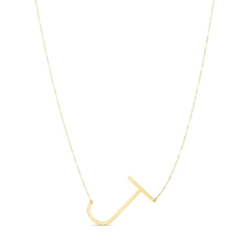 14K Yellow Gold Large Initial J Necklace