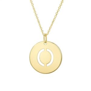 Real 14K Yellow Gold Disc Initial O Pendant Necklace