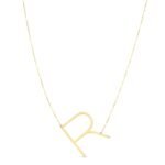 14K Yellow Gold Large Initial R Necklace