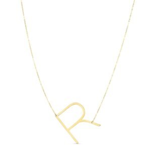 14K Yellow Gold Large Initial R Necklace
