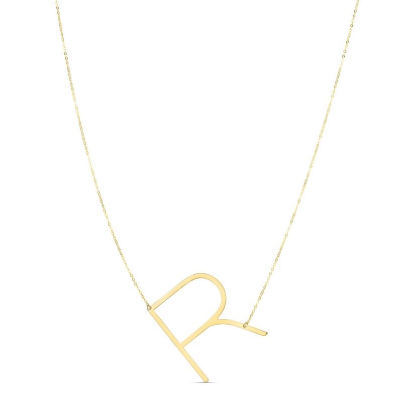 14K Yellow Gold Large Initial R Necklace
