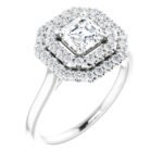 1 CTW Double Diamond Halo Asscher Cut Engagement Ring 14K Gold