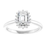14K Gold 0.8 cttw Emerald Cut Diamond Halo Engagement Ring