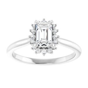 14K Gold 0.8 cttw Emerald Cut Diamond Halo Engagement Ring