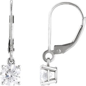 14K Gold 1 carat Round Lab Diamond Drop Leverback Earrings