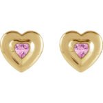 14K Gold Bezel Heart Pink Tourmaline Stud Earrings